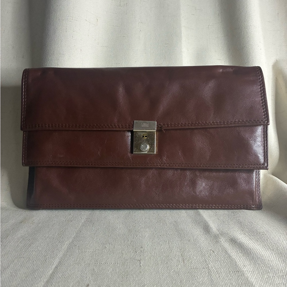 Vintage Genuine Leather Envelope Clutch Bag Brown Lock Closure